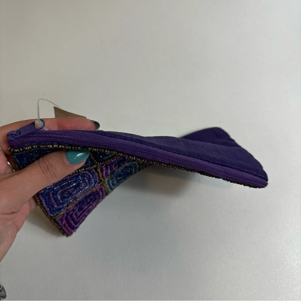 South Coast Handmade Boho Beaded Zippered Flat Pouch Bag Case FLAW